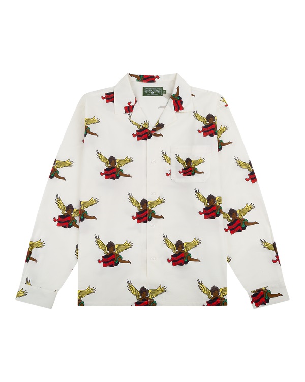 Black Cherub Long Sleeve Button Up White