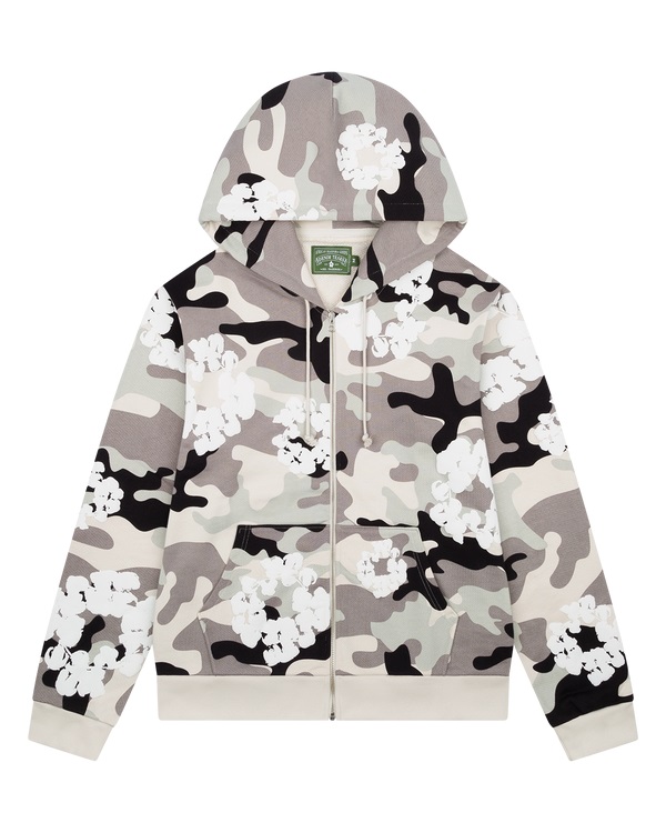 White Camo Cotton Wreath Zip Hoodie
