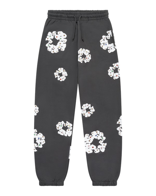 Rhinestone Cotton Wreath Sweatpants Vintage Black