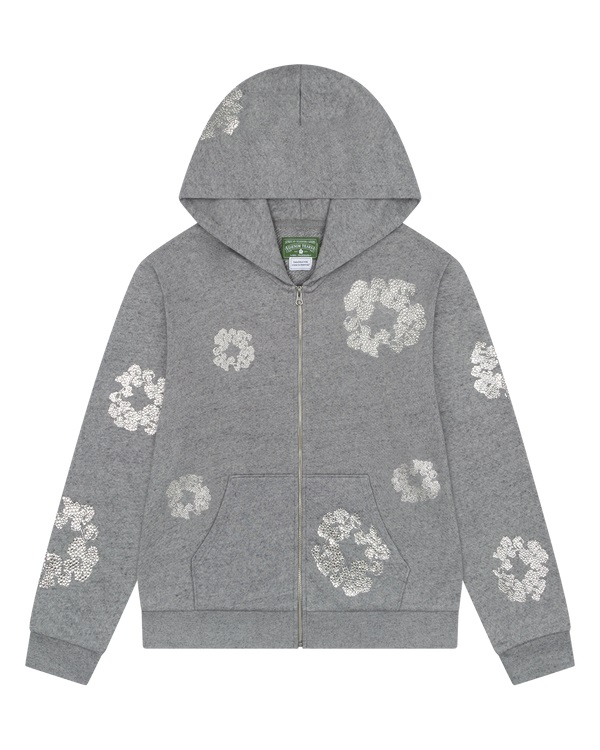 Cashmere Swarovski Cotton Wreath Zip Hoodie Grey
