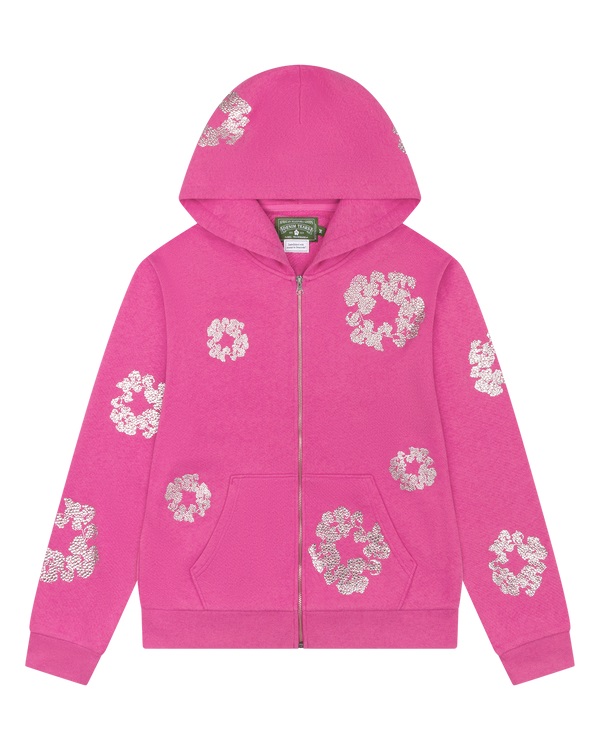 Cashmere Swarovski Cotton Wreath Zip Hoodie Pink