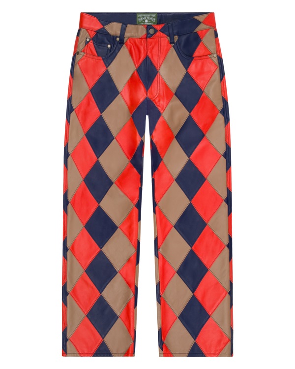 Lamb Leather Jacquard Patchwork Pant