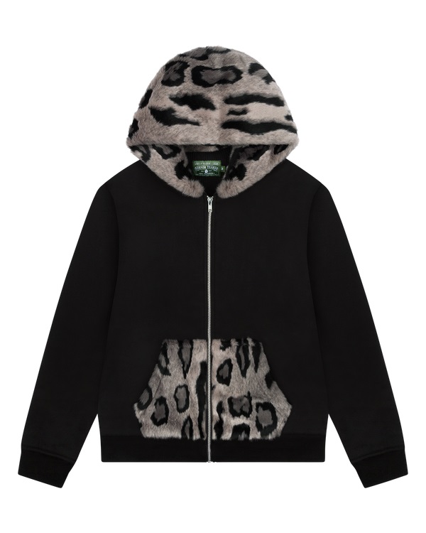 Panther Print Fur Hoodie