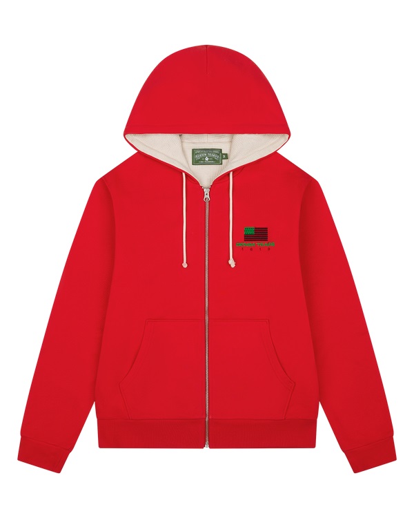 1619 Pan African American Flag Thermal Lined Zip Hoodie Red
