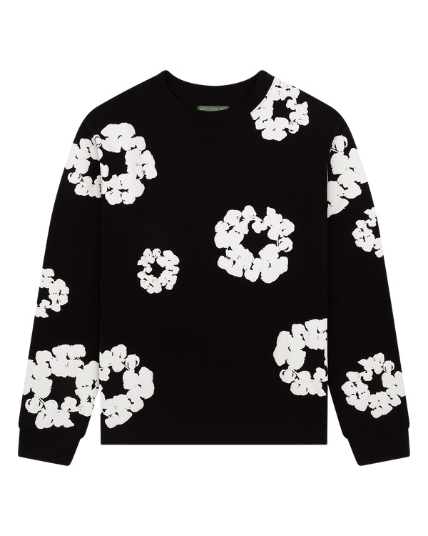 Long Sleeve Cotton Wreath Tee Black
