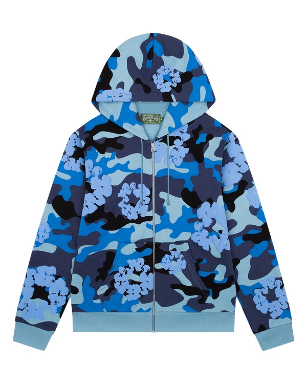 Blue Camo Cotton Wreath Zip Hoodie