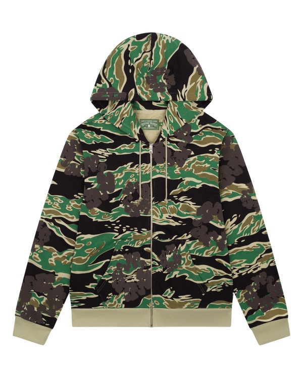 Green Camo Cotton Wreath Zip Hoodie
