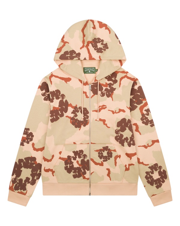 Tan Camo Cotton Wreath Zip Hoodie