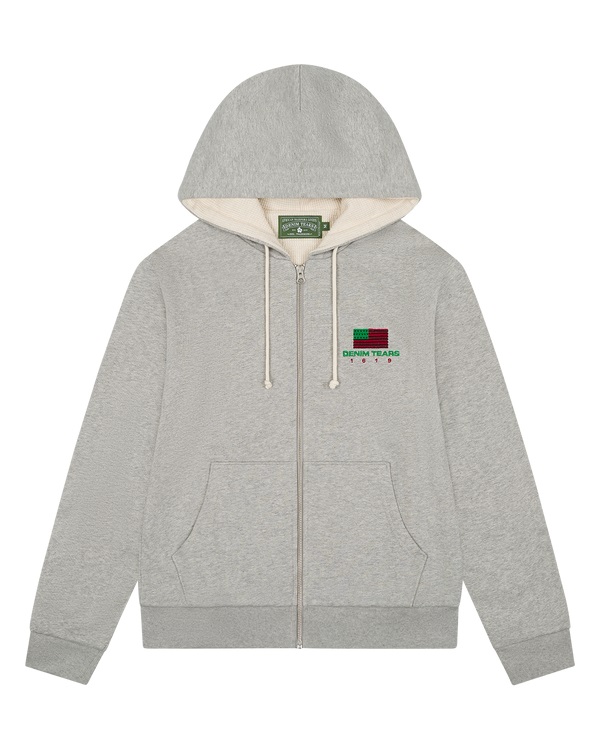 1619 Pan African American Flag Thermal Lined Zip Hoodie Grey