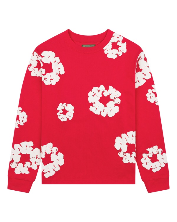 Long Sleeve Cotton Wreath Tee Red