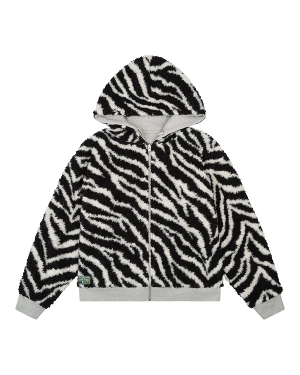 Zebra Shearling Lined Reversible Zip Hoodie
