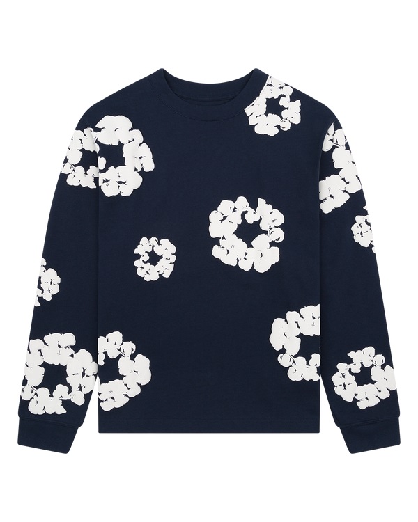 Long Sleeve Cotton Wreath Tee Navy