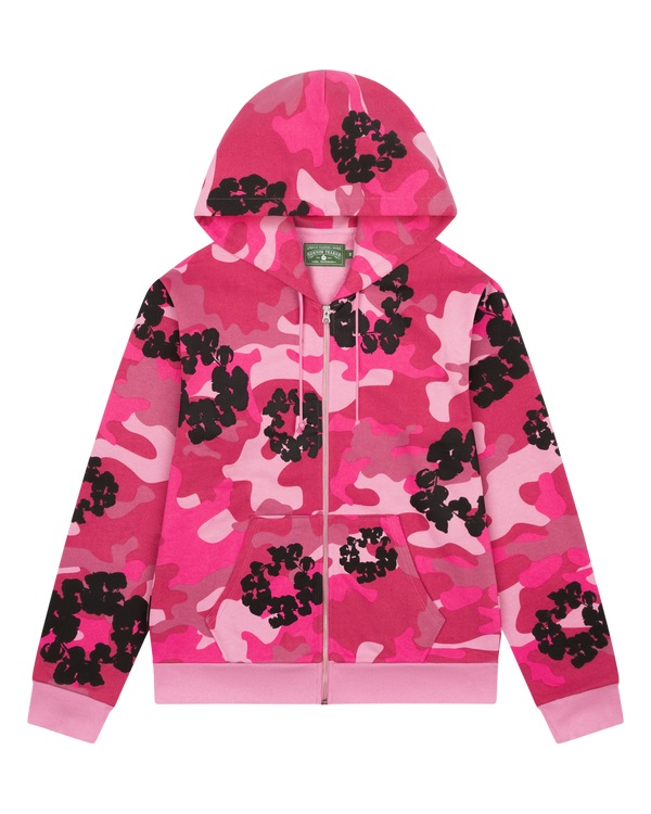 Pink Camo Cotton Wreath Zip Hoodie
