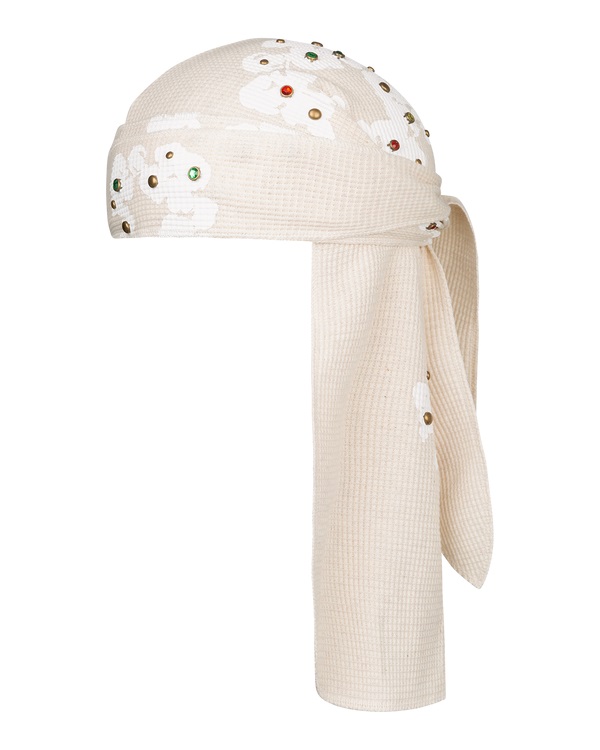 Rhinestone Cotton Wreath Durag Oatmeal